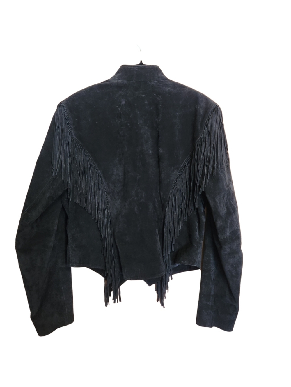 VINTAGE CRIPPLE CREEK BLACK SUEDE LEATHER WESTERN FRINGE BONE BEAD JACKET MEDIUM - Picture 6 of 14
